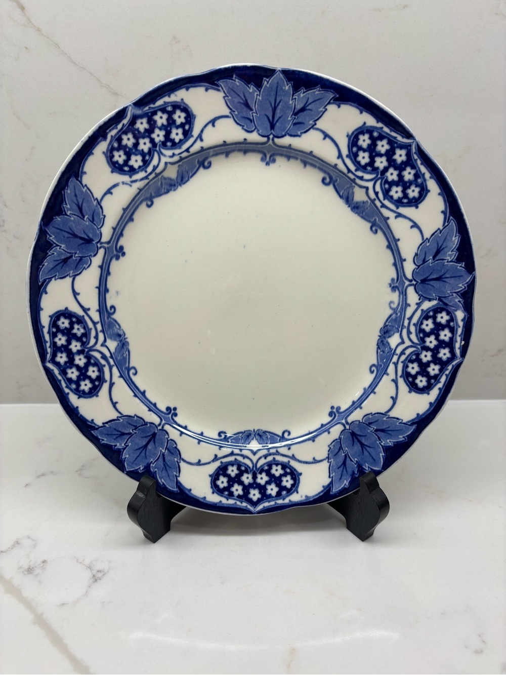 Antique Flow Blue York Staffordshire Plate Blue White Floral Grapes England